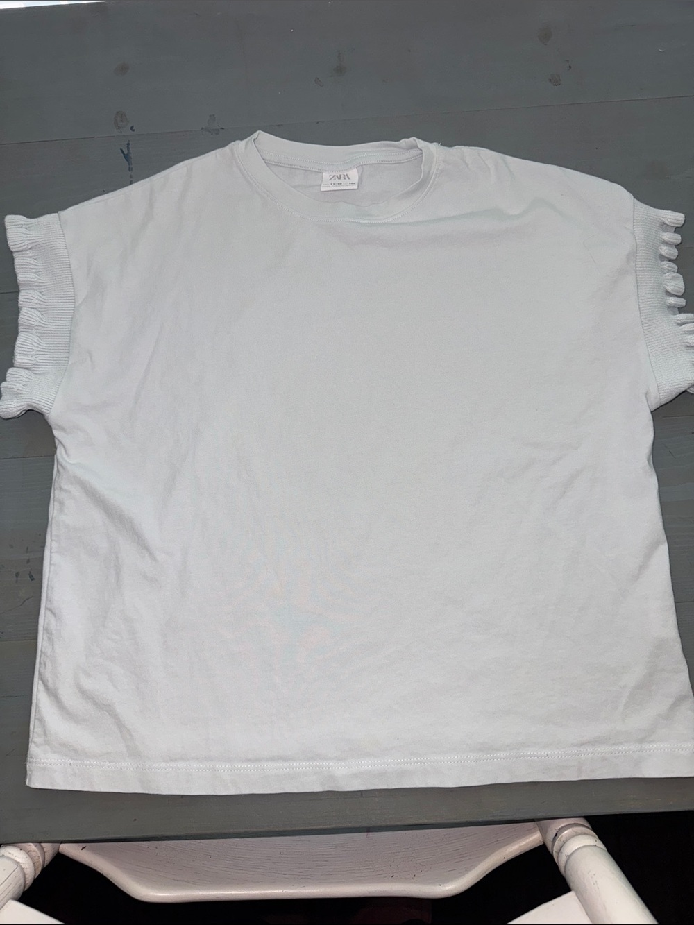 Zara light blue Short Sleeve Ruffle-Trim Tee